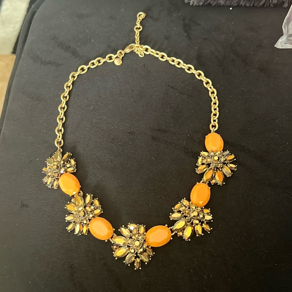 J. Crew Orange and Gold Jeweled Necklace
